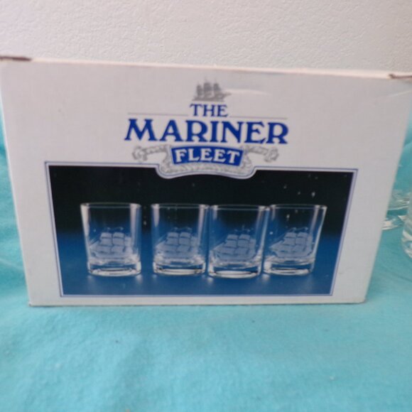 Mariner Fleet Etched Sailing Ship Old Fashioned Glass Tumblers Set of 4 - Picture 4 of 6